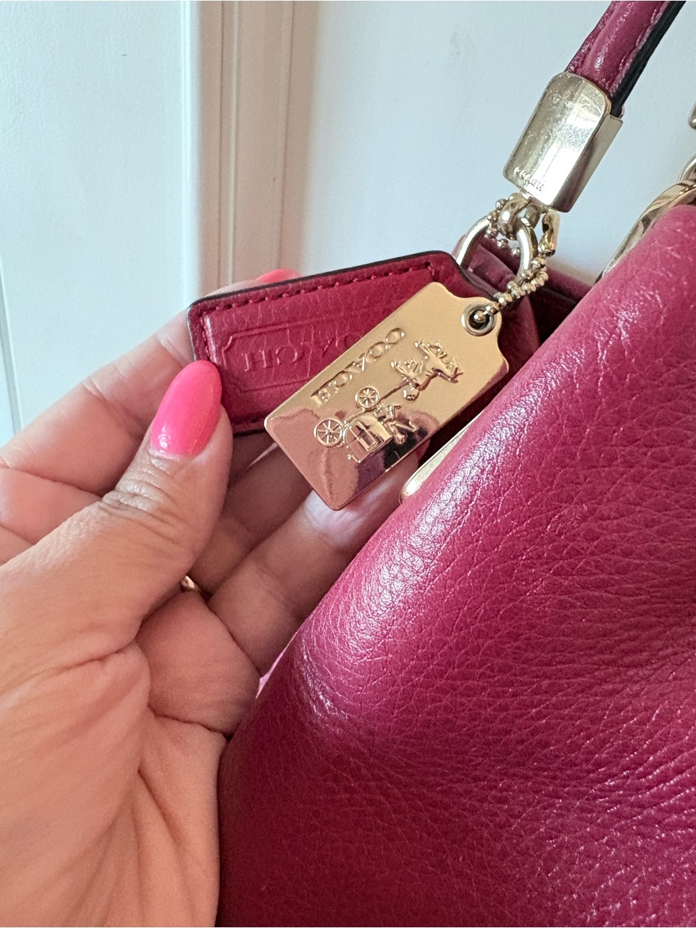 Coach Pebbled Leather Shoulder Tote in Berry Plum - Picture 10 of 13